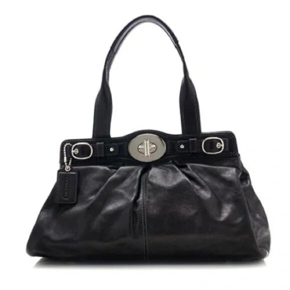 Euc Coach Black Leather Turnlock Handbag Satchel Purse - Picture 1 of 15
